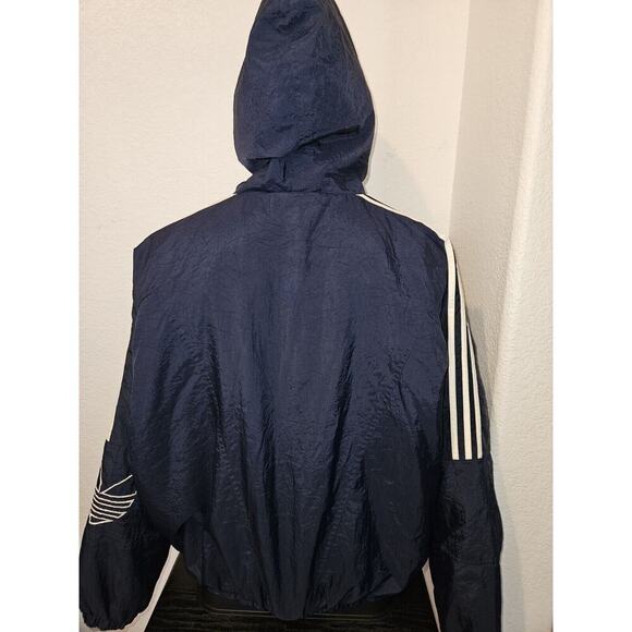Vintage Adidas Jacket Mens L Blue Trefoil Logo Striped Full Zip Hooded Insulated - Picture 5 of 13